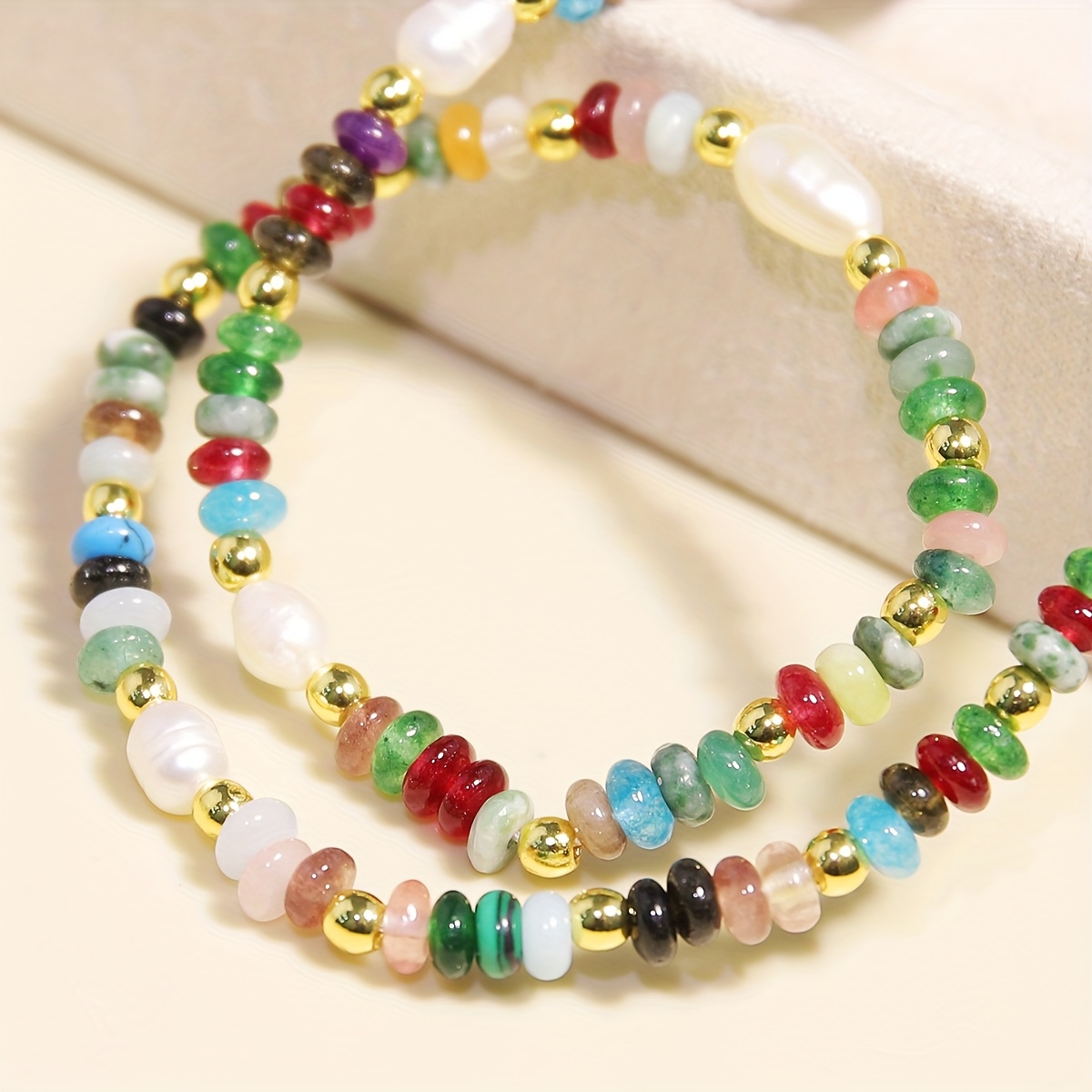 Bohemian Style Stone & Pearl Choker + Bracelet Set